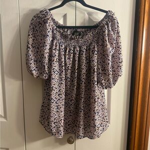 W5 Floral Blouse with Navy and Pink Pattern
